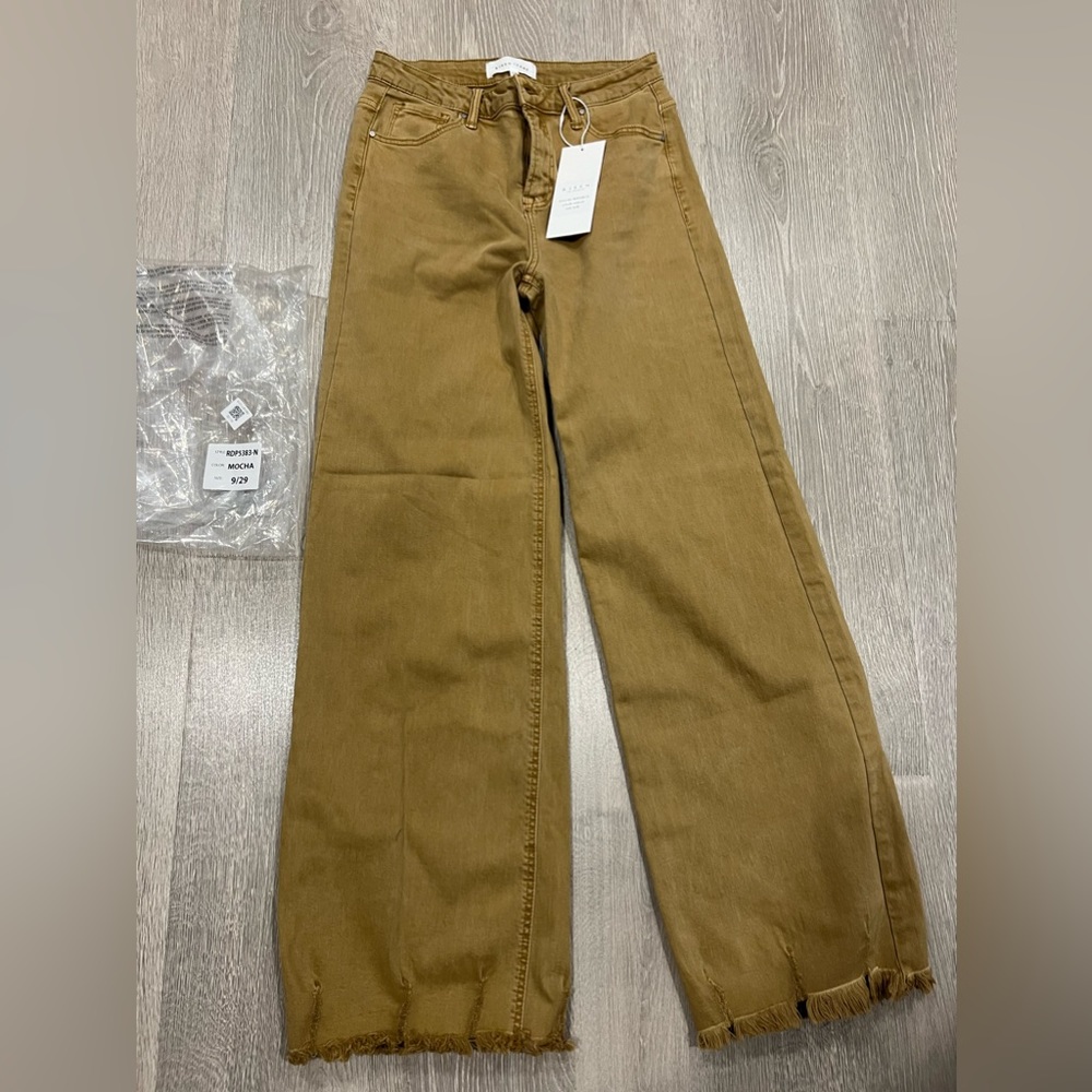 NWT RISEN Full Size Fringe Hem Wide Leg Jeans Size 9